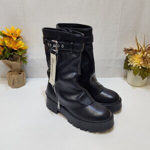 No Boundaries Foldover Moto Biker Lug Style Boot WMNS 10M Pull-on Inside Zipper